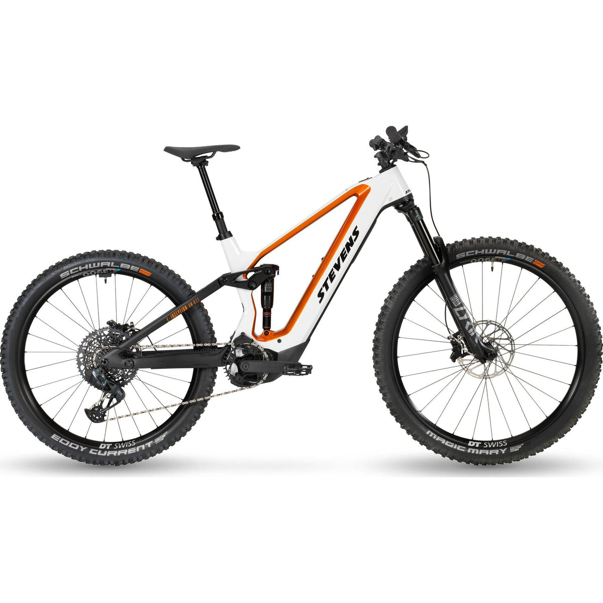 Stevens E-Inception AM 8.7.1 GTF Gen.1 Mullet Electric Mountain Bike White/Orange XL