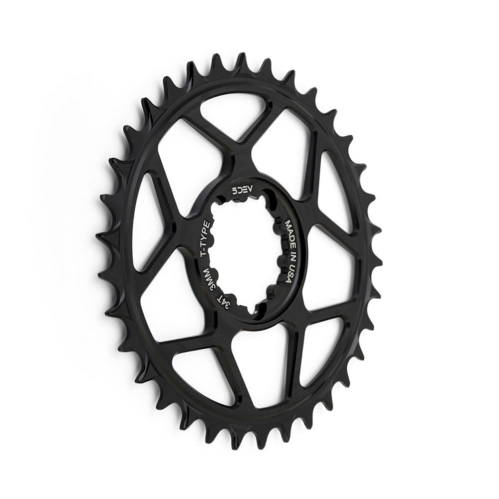 5Dev 3-Bolt Direct Mount T-Type Aluminium Chainring Black 34T