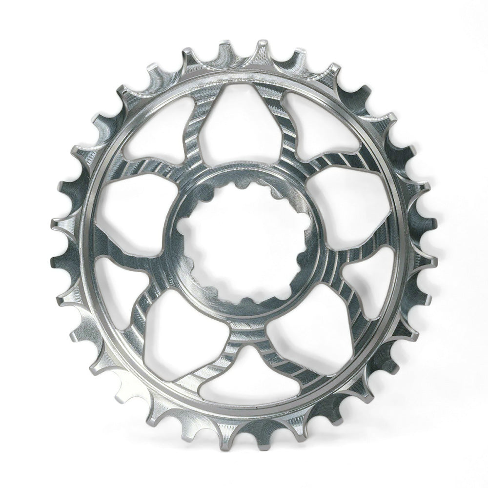 5Dev 3-Bolt Direct Mount Semi-Oval Chainring Raw Silver 32T