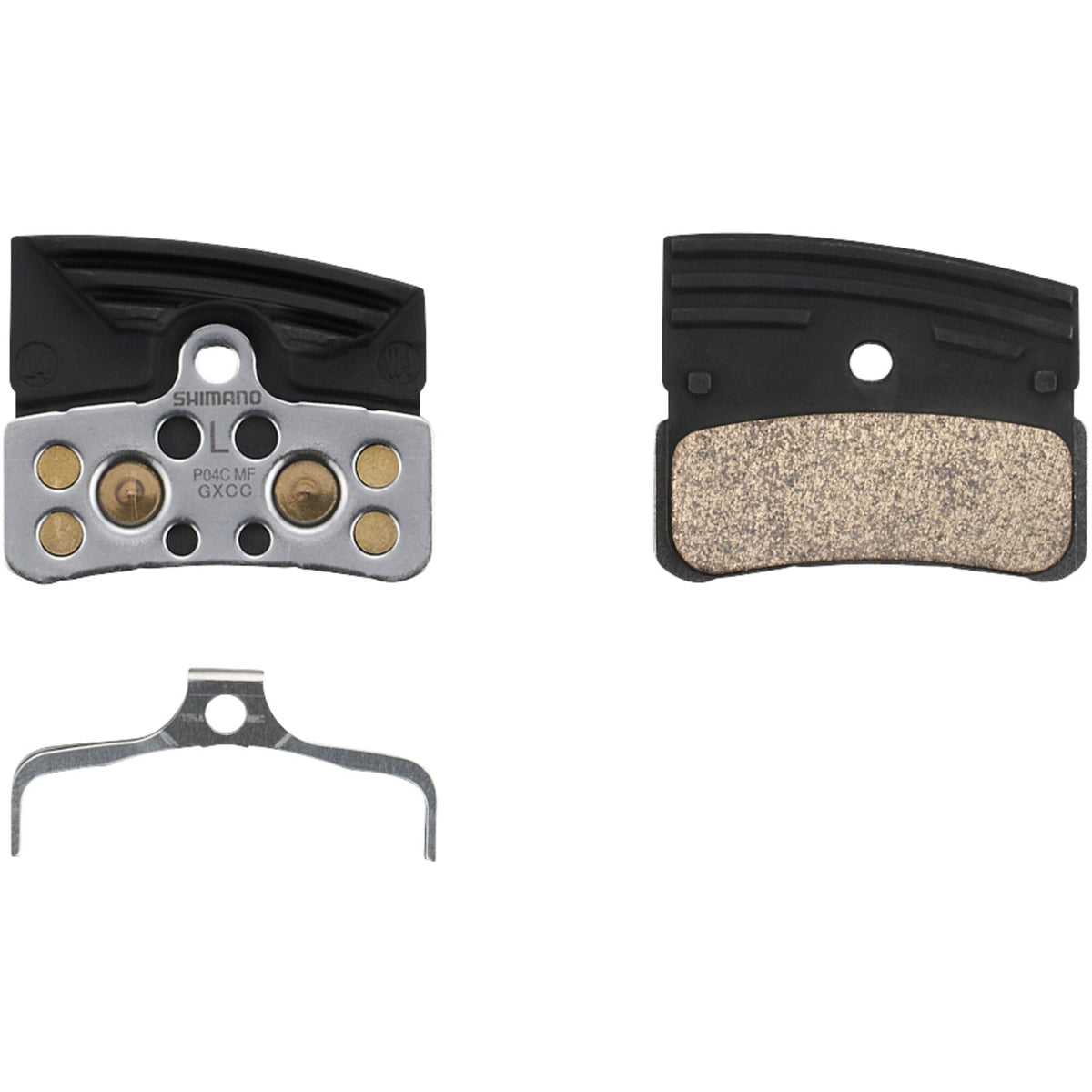 Shimano P04C-MF disc pads and spring, alloy/stainless back with cooling fins, metal sinter