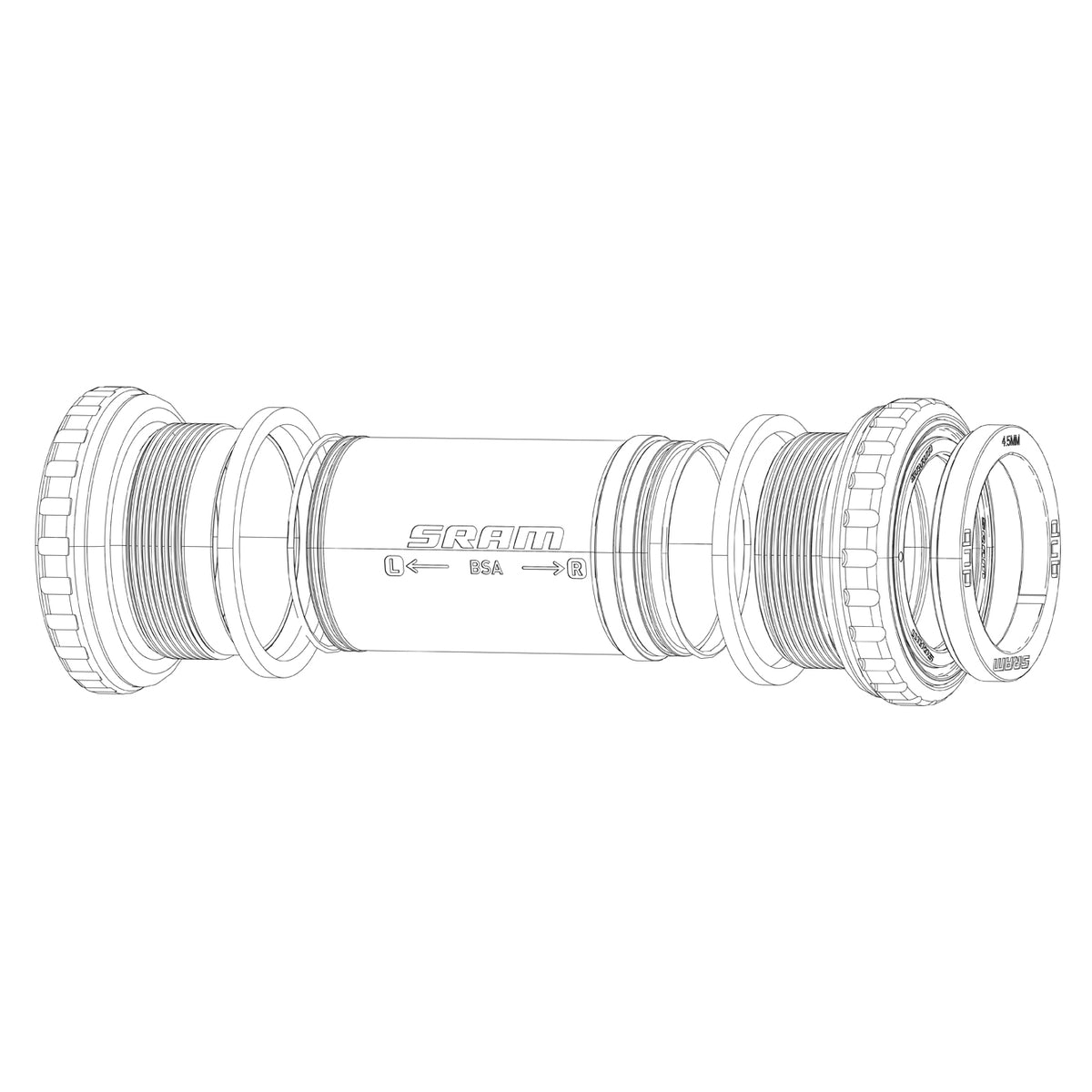 SRAM Bottom Bracket Spacer Kit DUB Mtb Wide (Qty 4 - Sizes 1X5.0mm, 1X7.5mm And 2X3.0mm) Black