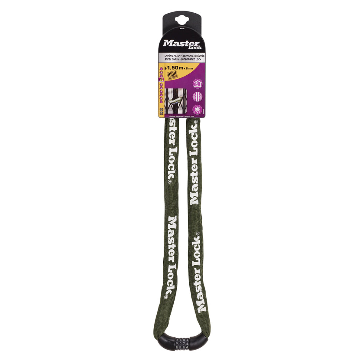Masterlock CHAIN LOCK NYLON SLEEVE 4 DIGIT RESETTABLE INTEGRATED COMBINATION LOCK