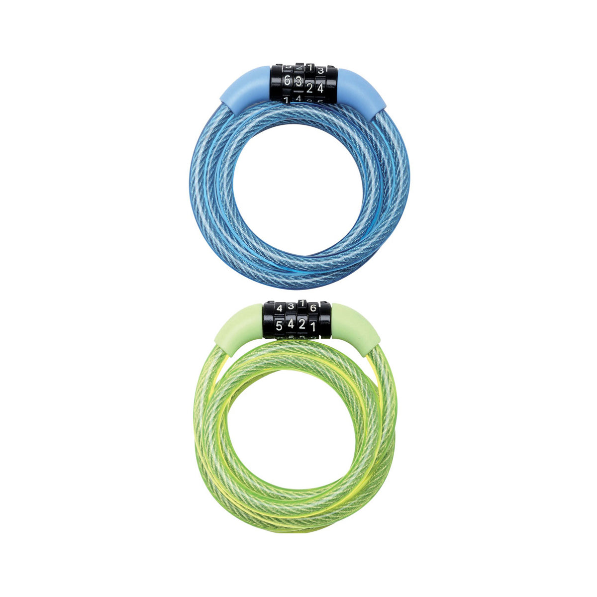 Masterlock 4 DIGIT FIXED COMBINATION COILED STEEL CABLE LOCK COLOURS (6PCS = 1BOX - LIGHT BLUE + LIGHT GREEN)