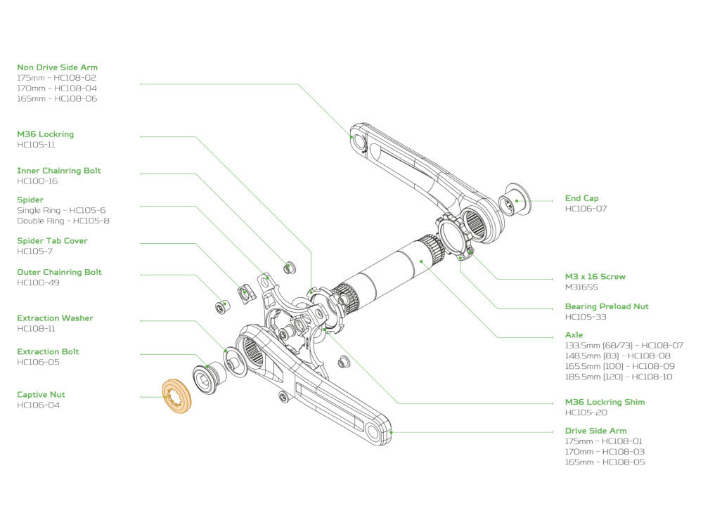 Hope EVO Crankset - Extraction Captive Nut - Black