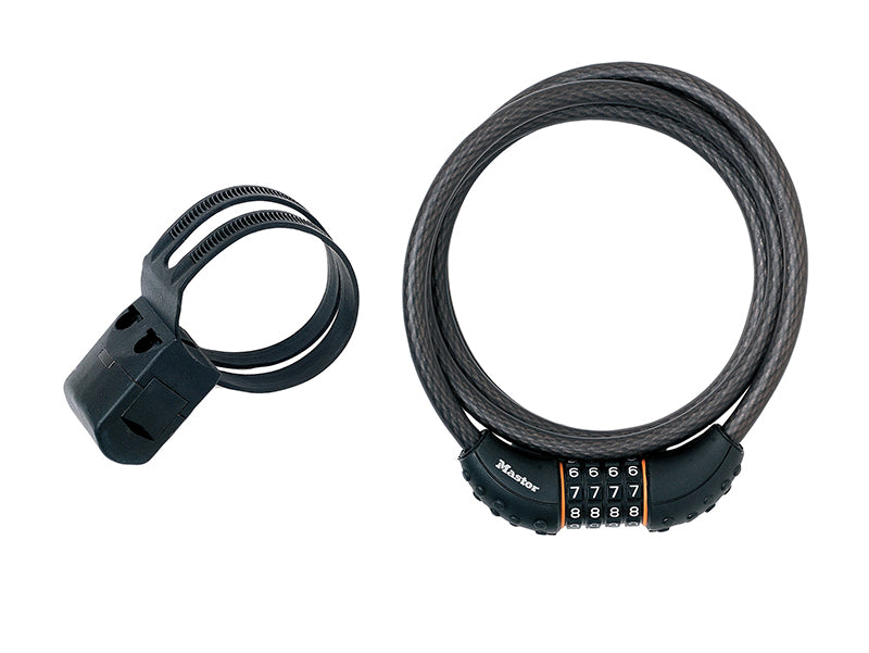 Master Lock 10mm X 1800mm Combination High Security 4 Digit Resettable Braided Steel Cable Lock Black + Carrier Bracket