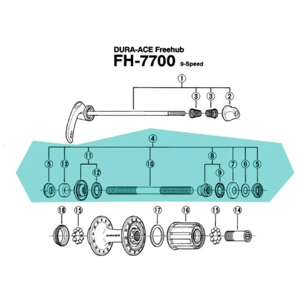 Shimano Dura-Ace FH-7700 Rear Axle Assembly 141mm