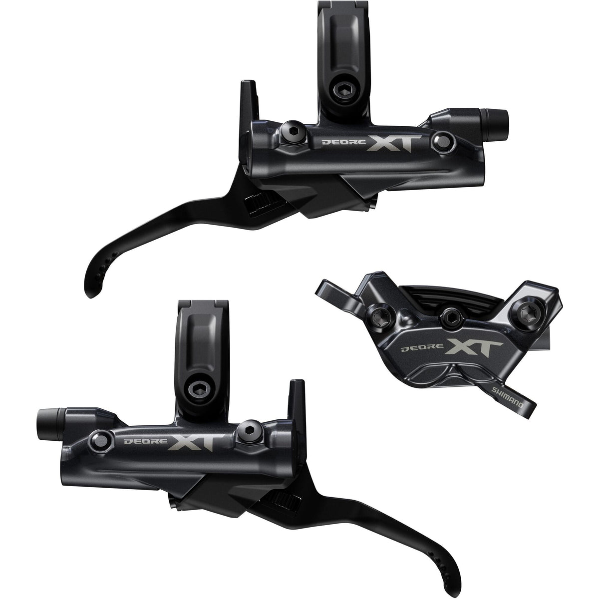 Shimano Deore XT BR-M8220/BL-M8200 XT 4 pot bled brake levers and callipers, front and rear