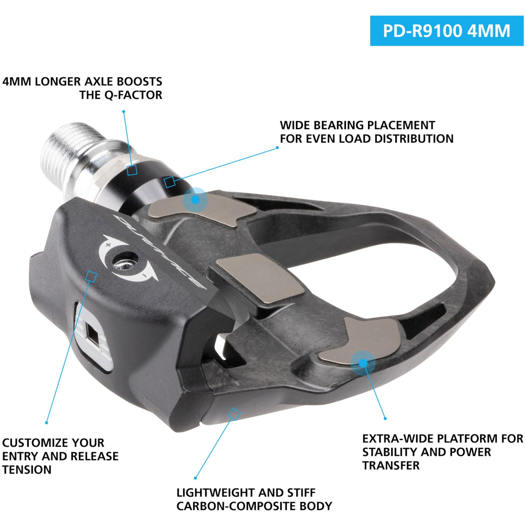 Shimano Dura-Ace R9100 SPD-SL Pedals with +4mm Spindle